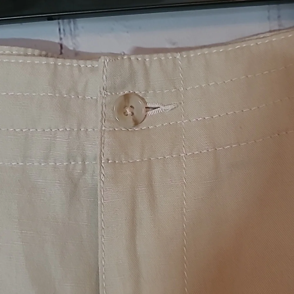Light Khaki size 38 Linen Cotton Men's Shorts Flat Front Casual